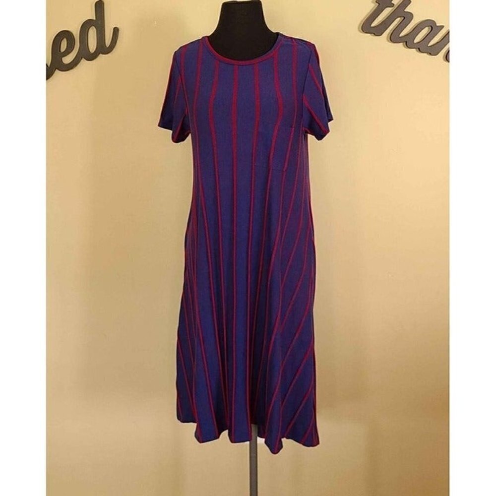 LuLaRoe Blue/Burgundy Midi Dress with Left Chest Pocket Size Small